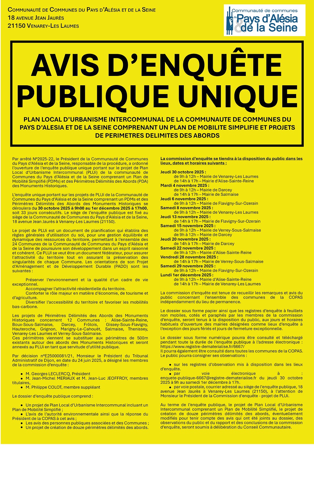 affiche de l'avis d'enquête publique