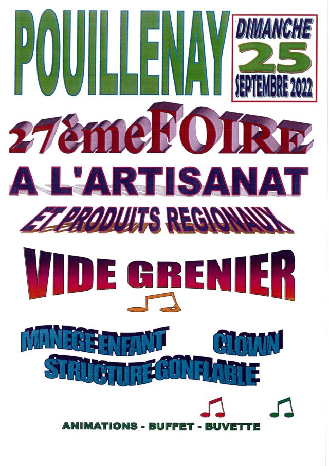 La 27eme foire à l'artisanat produits régionaux et vide-grenier à Pouillenayy